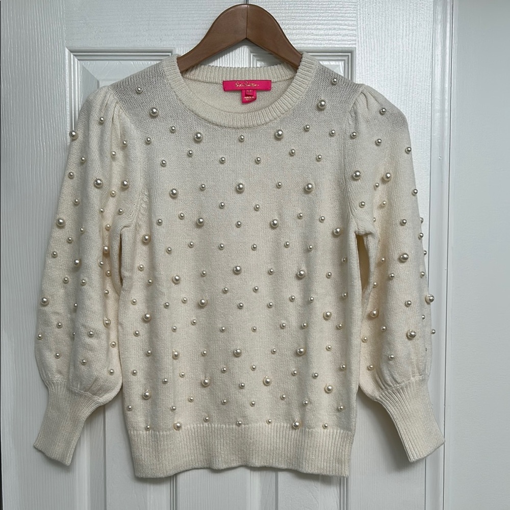 Lilly Pulitzer Ginny Pearl Sweater with Puff Sleeves